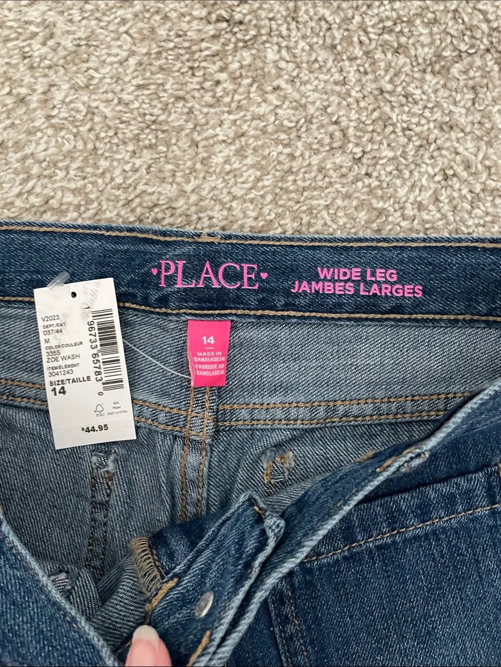 The Children's Place Dark Blue Wide-Leg Jeans with Front Patch Pockets
